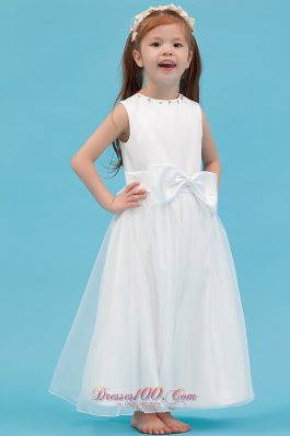 New Style Scoop Ankle Length Flower Girl Dress White