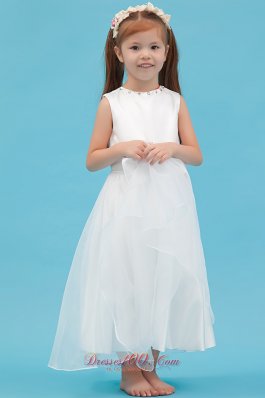 New Style Scoop Ankle Length Flower Girl Dress White