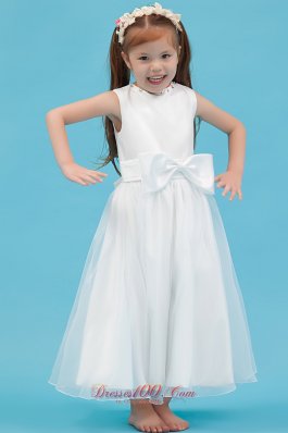 New Style Scoop Ankle Length Flower Girl Dress White