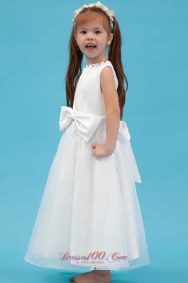 New Style Scoop Ankle Length Flower Girl Dress White