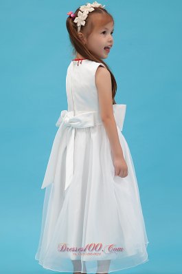 New Style Scoop Ankle Length Flower Girl Dress White