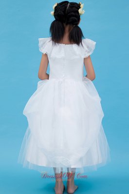 White Scoop Flower Girl Dress Cap Sleeve Ankle Length