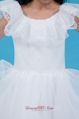 White Scoop Flower Girl Dress Cap Sleeve Ankle Length