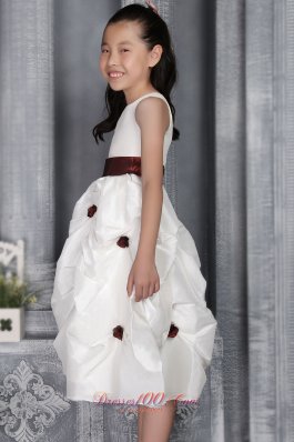 Popular Girls Dress with Burgundy Sash and Flowers