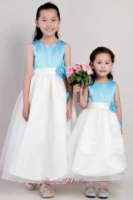 Blue and White Flower Girl Pageant Dress Hand Made Flower