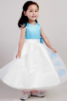 Blue and White Flower Girl Pageant Dress Hand Made Flower