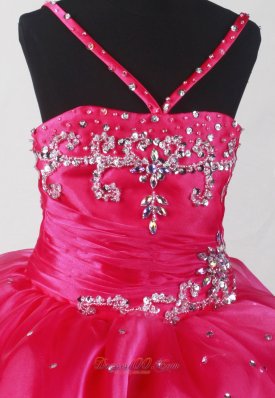 Hot Pink Beading Little Girl Pageant Dress Organza