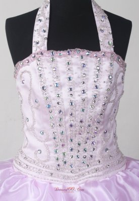 Baby Pink Beaded Halter Top Toddler Pageant Dresses