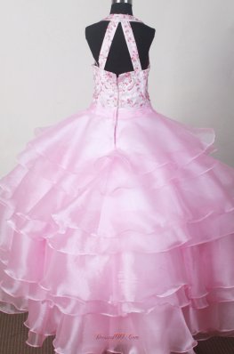 Halter Top Ligh Pink Little Girl Pageant Dresses Embroidery