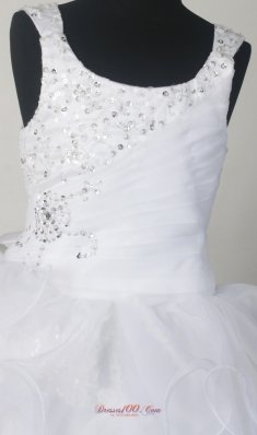 White Little Girl Pageant Dresses With Beading and Rufled Layers