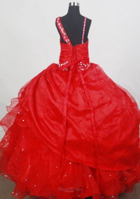 Discount Beaded Red Little Girl Pageant Dress with Straps