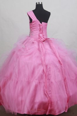 Beaded One Shoulder Little Girl Pageant Dress Light Pink