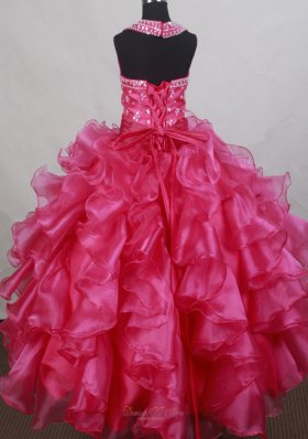 Halter Top Hot Pink Flower Girl Pageant Dress Beading