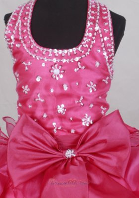 Halter Top Hot Pink Flower Girl Pageant Dress Beading