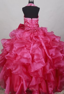 Halter Neckline Fuchsia Flower Girl Pageant Dress