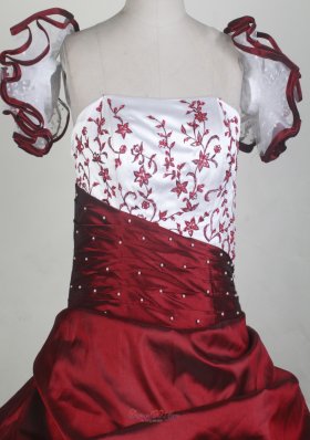 Red and White Flower Girl Pageant Dress Embroidery