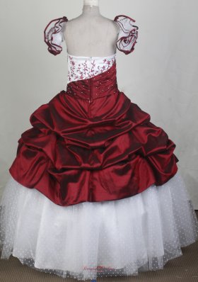 Red and White Flower Girl Pageant Dress Embroidery