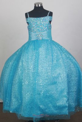 Embroidery Blue and White Flower Girl Pageant Dress