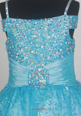 Embroidery Blue and White Flower Girl Pageant Dress