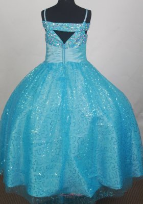 Embroidery Blue and White Flower Girl Pageant Dress