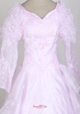 Long Sleeves Flower Girl Pageant Dress Baby Pink