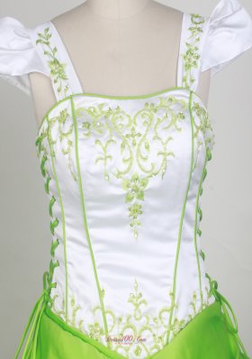 Square Neck White and Spring Green Flower Girl Pageant Dress