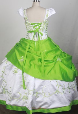 Square Neck White and Spring Green Flower Girl Pageant Dress