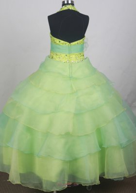 Halter Flower Girl Pageant Dress Apple Green Beading Belt