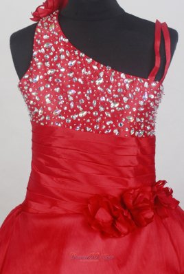 Discount Red Beaded Flower Girl Dress 2013