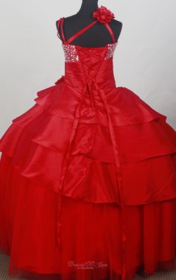 Discount Red Beaded Flower Girl Dress 2013