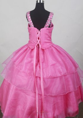 Hot Pink Beaded Bodices Flower Girl Pageant Dress