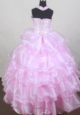 Glitz Halter Baby Pink Flower Girl Pageant Dress