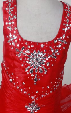 Red Scoop Neckline Beaded Little Girl Pagaent Dress