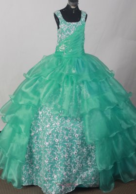 Turquoise Flower Girl Pageant Dress With Appliques and Ruching