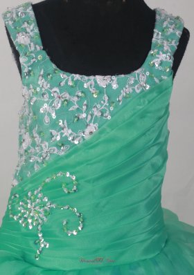 Turquoise Flower Girl Pageant Dress With Appliques and Ruching