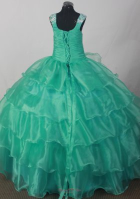 Turquoise Flower Girl Pageant Dress With Appliques and Ruching