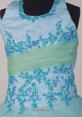 Appliques Light Blue Halter top Flower Girl Pageant Dress