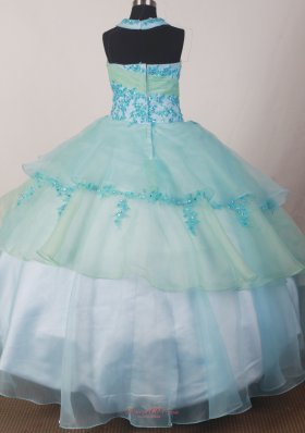 Appliques Light Blue Halter top Flower Girl Pageant Dress