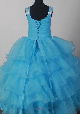 Light Blue Scoop Neckline Appliques Flower Girl Dress