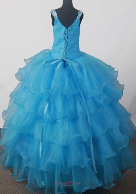 Light Blue Scoop Neckline Appliques Flower Girl Dress