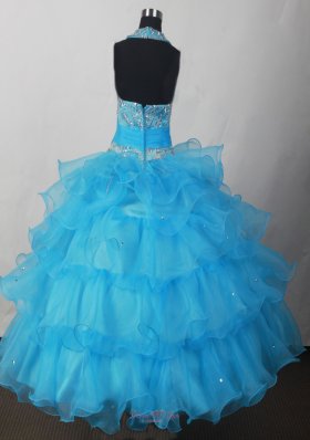 Little Girl Pageant Dress with Ruffled Layers Aqua Blue