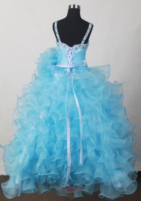 Kids Pageant Dresses Beading Bow Ruffled Layers Aqua Blue