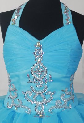 Blue Toddler Pageant dresses Halter Beading and Ruffled Layers