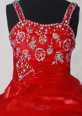 Wine Red Embroidery and Pick-ups Girl Pageant Dresses