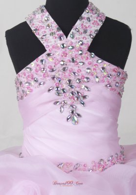 Baby Pink Girl Pageant Dresses with Beading and Pick-ups