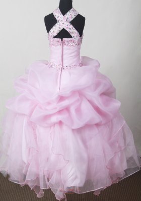 Baby Pink Girl Pageant Dresses with Beading and Pick-ups