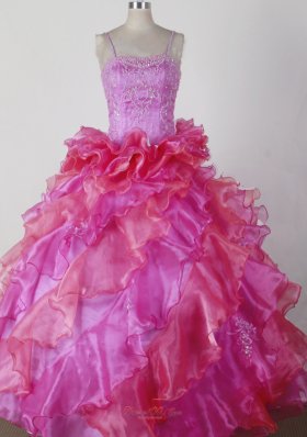 Ruffles Spaghetti Straps Pink Little Girl Pageant Dress
