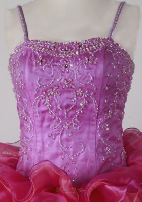 Ruffles Spaghetti Straps Pink Little Girl Pageant Dress