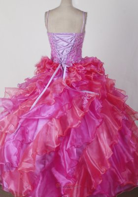 Ruffles Spaghetti Straps Pink Little Girl Pageant Dress