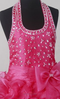 Hot Pink Bowknot Ruffles Luxurious Little Girl Pageant Dress Halter